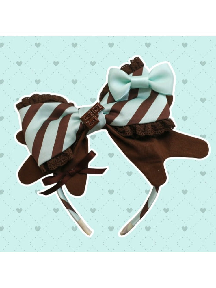 Chocolate & Mint Green Stripe Bow KC - Sweet Dream