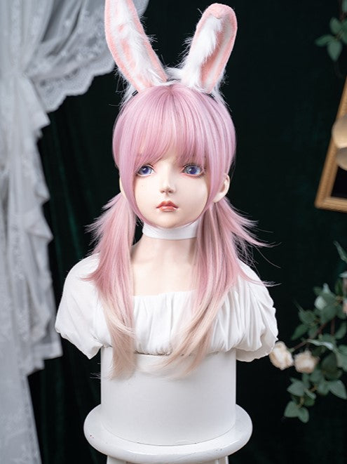 68CM Hair Length Color Air With Straight Pink Bangs Ombre Wig