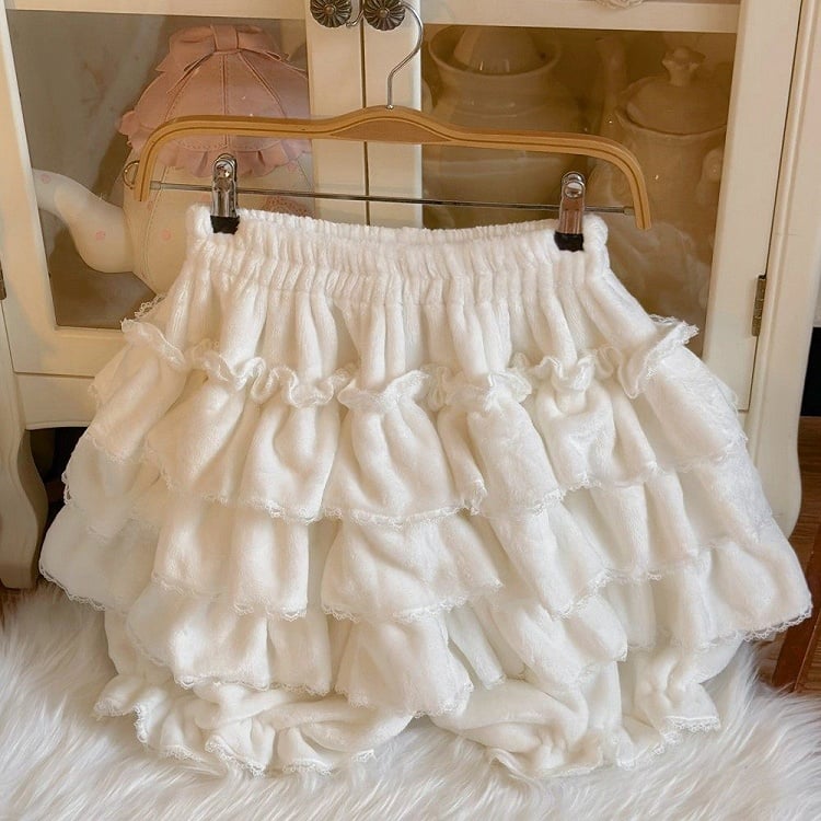 Fleece/Cotton Bloomers Lolita White Multi-Layered Ruffled