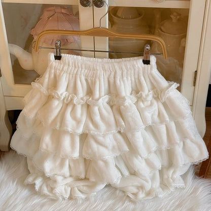 Fleece/Cotton Bloomers Lolita White Multi-Layered Ruffled