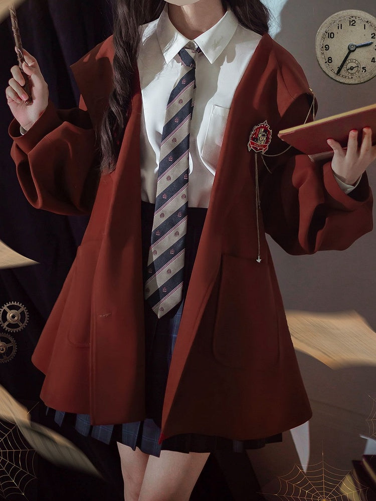Red Winter Autumn Preppy Vintage Hooded Coat and Brick Version Regular/Thicken for