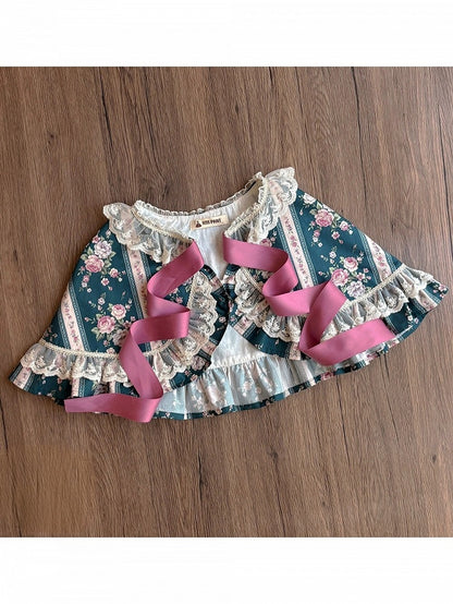 Three Color Cape Floral Print with Lace Trim - Miss Cube Dressworks