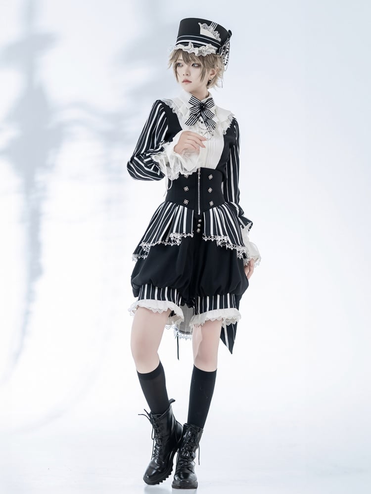 Korsettgürtel mit hoher Taille, schwarz-weiße Ouji-Lolita-Shorts mit Streifen, Zirkusstimmung