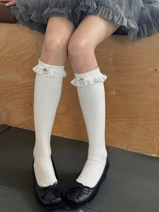 Stockings Jewel Ruffle with Ribbed Velvet Accents