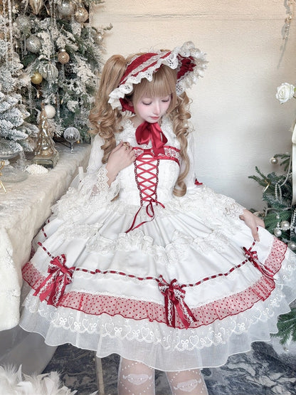 Spitzenbesatz mit Schleife in Weiß und Weinrot