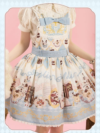 Alice in Wonderland Bunny Print Sweet Lolita Overall Dress