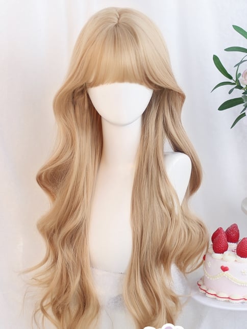 Perücke blond Pony lang mit gewellten 65-70cm