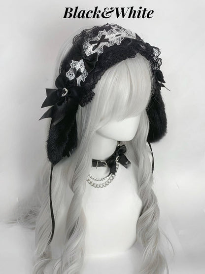 Bunny Ear Bow Heart Rhinestone Ruffled Lace Hairband