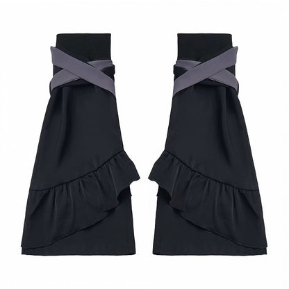 Black Leg Warmers with Ruffle Accents - PINK SAVIOR