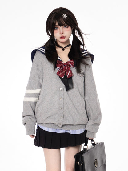 スタイルプリーツスカートダブルハートバックルブラックプレッピー