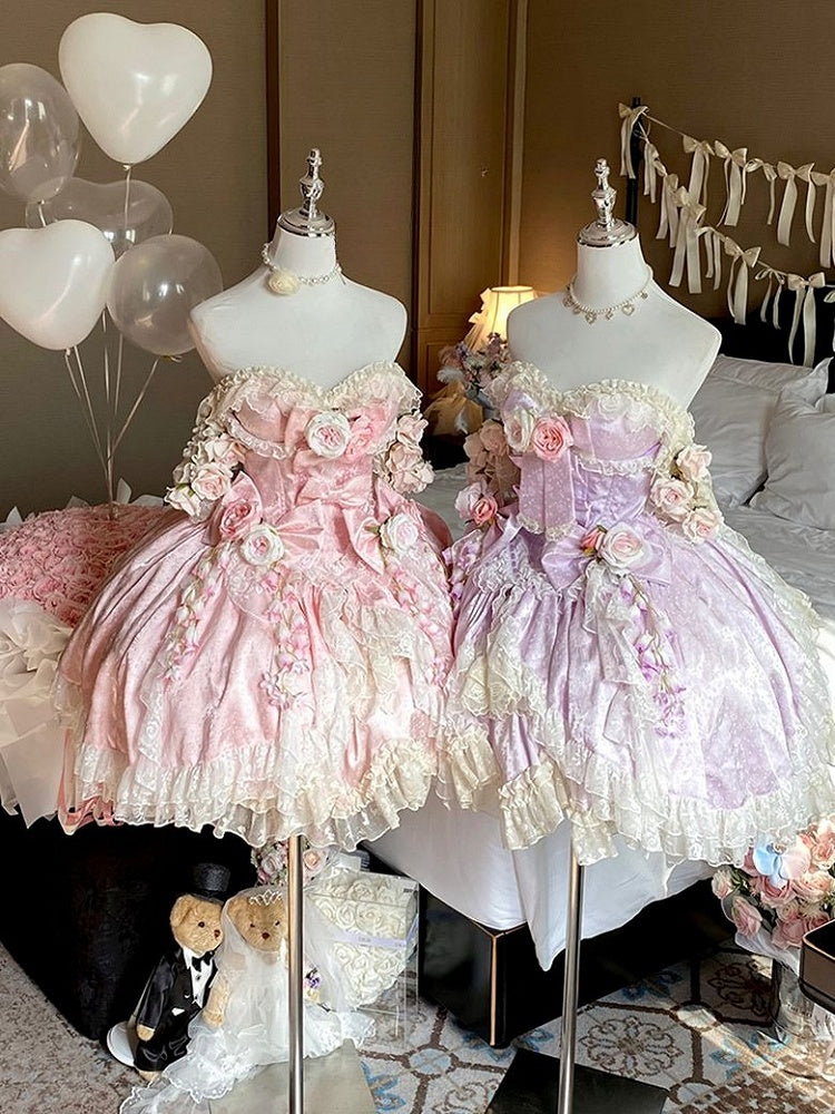 Lace Embellished Corset Romantic Flower Lolita Pink/Purple/White