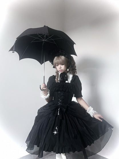 Black with Jumper Gothic Overlay Drawstring Boned Detachable Waist Lolita Skirt