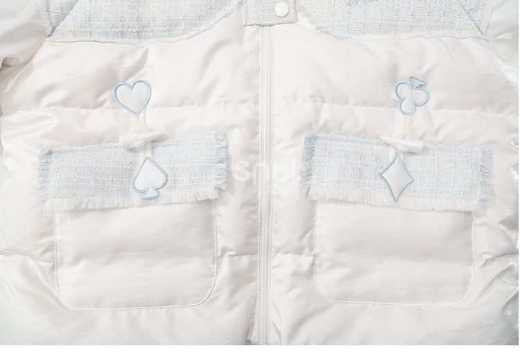 Alice in Wonderland Alice Tweed Patchwork White Hooded Down Jacket
