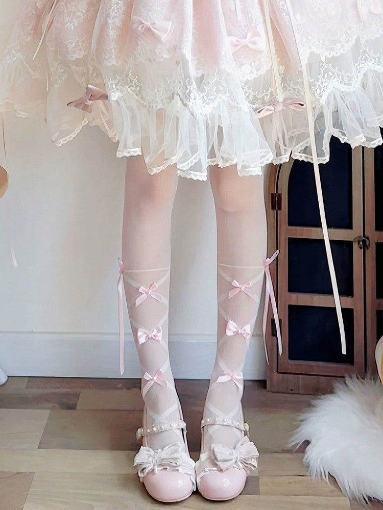 Bow-Accented Sheer Lolita Tights, 3 Color Options - Milkcat Studio