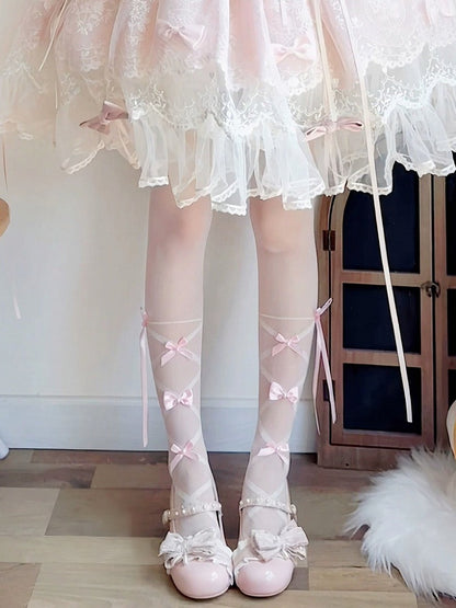 Bow-Accented Sheer Lolita Tights, 3 Color Options - Milkcat Studio