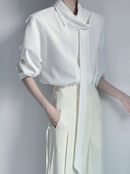 White and Shirt Chiffon Ribbon Brooch Rose with Design
