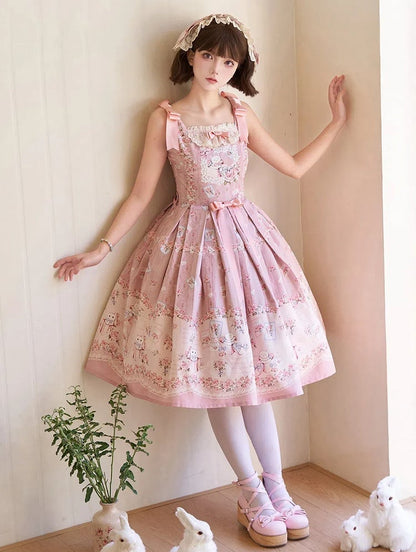 キティと花柄のピンクのスイートロリータジャンパースカート