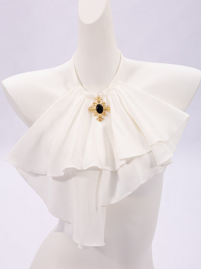White Pleated Ruffle Shirt with Jabot Tie - DevilInspired Exclusive Collection