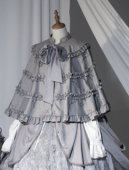 Cape Collar Lolita with Gray Trims Banded Ruffled