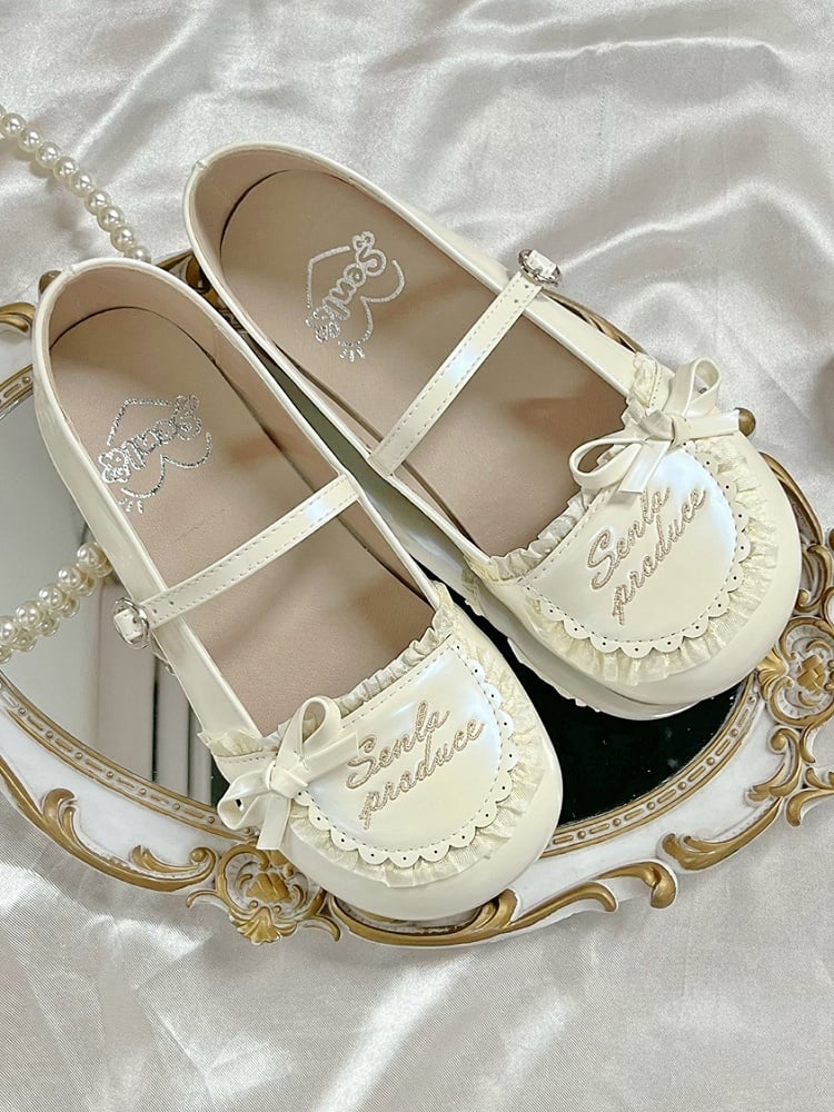 Lolita in Sweet Style Jane Shoes Mary Flat Beige Ruffles with Trim