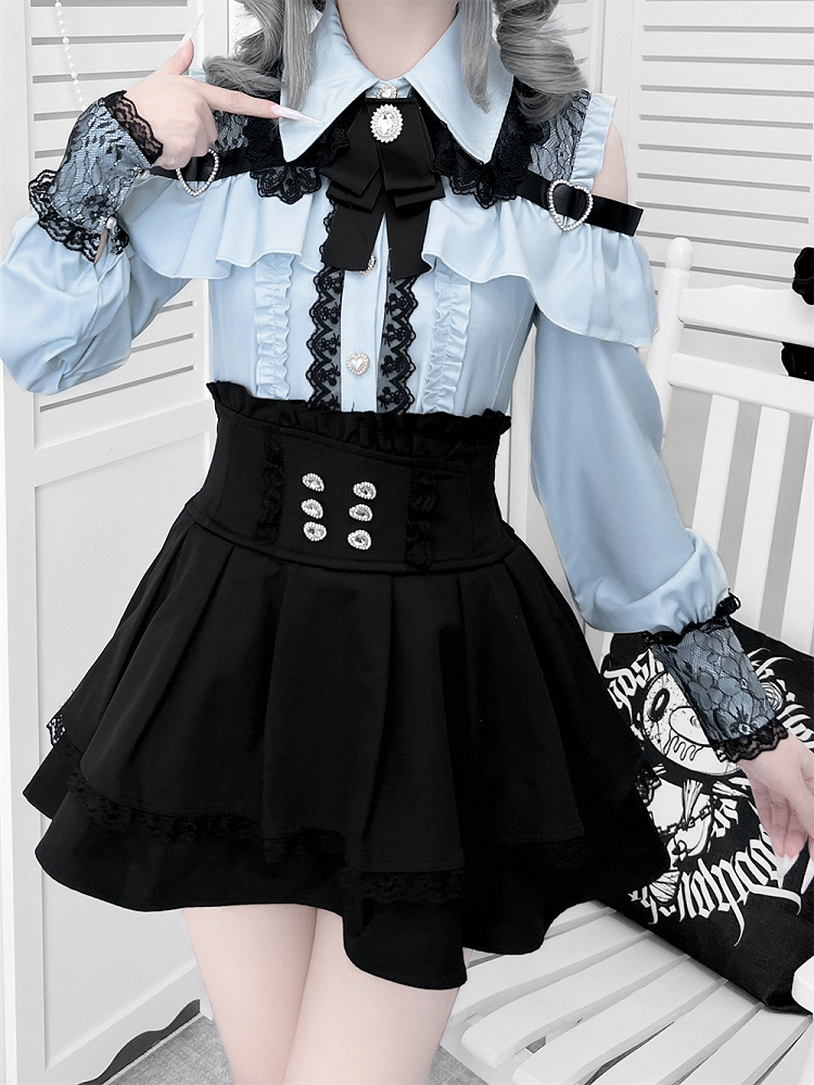 Style Blouse: Heart Blue Landmine Water Front Button