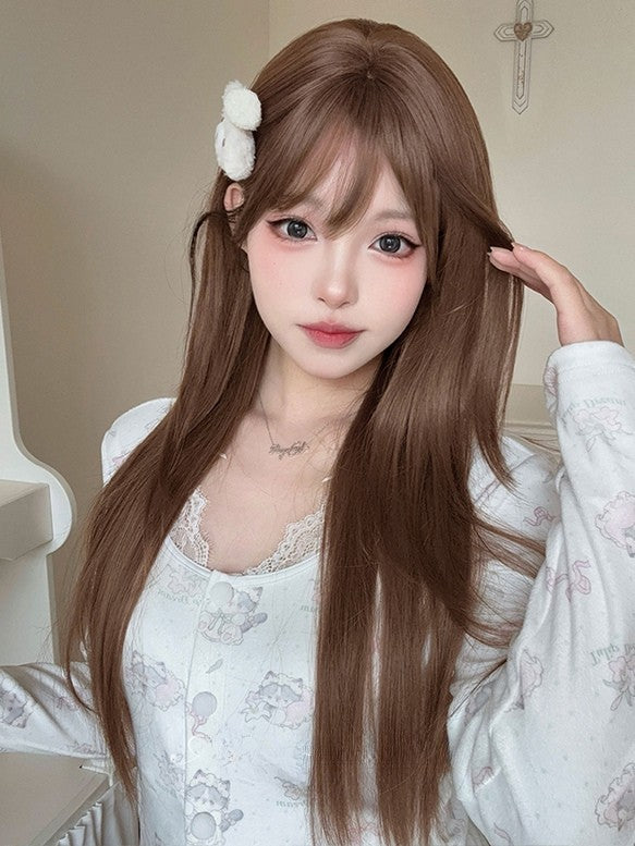 73CM Pony Gerade Braune Perücke Länge Mit Luft