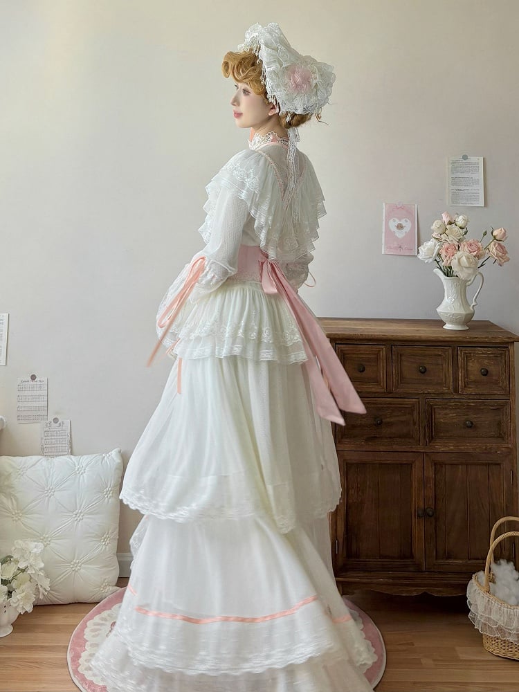 Rock-Halsketten-Hals-Langblusen-Set + Edward Lolita Pink Korsett Elegant Beige Perlen - Vollklassiker