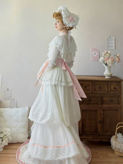 Rock-Halsketten-Hals-Langblusen-Set + Edward Lolita Pink Korsett Elegant Beige Perlen - Vollklassiker