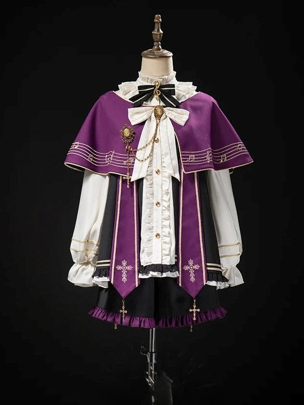 Ouji White Capelet Bloomers with Musical Purple Full Lolita Top and Set Embroidered + Note