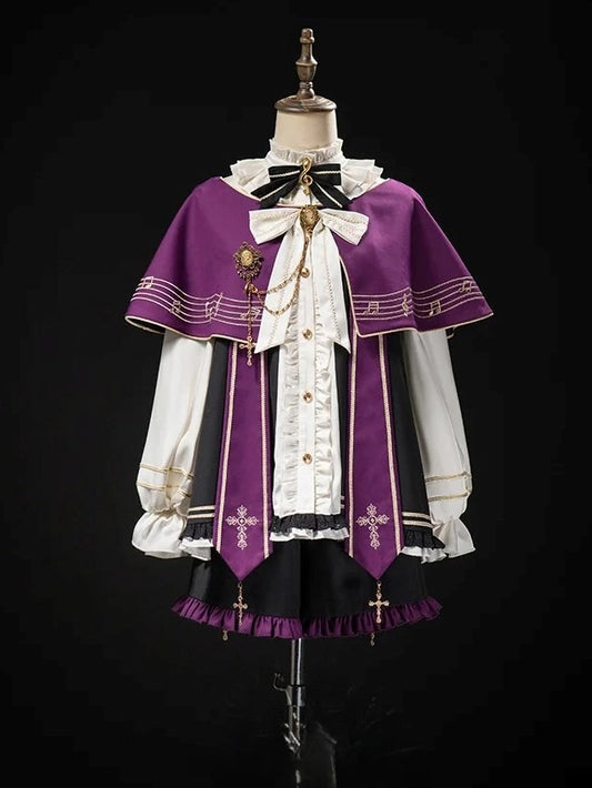 Ouji White Capelet Bloomers with Musical Purple Full Lolita Top and Set Embroidered + Note