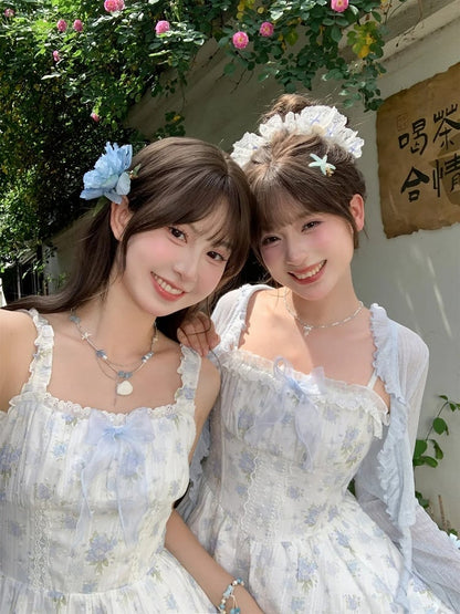 Trim Cuffs Light Blue Bowknot Ruffle Details Open Placket Chiffon Top