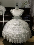 White Hanayome Lolita JSK with Bows & Lace Trim - White Sugar Girl