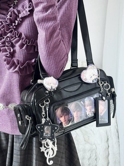 Sparkle Black Shoulder Bag with Transparent Window - DRDR