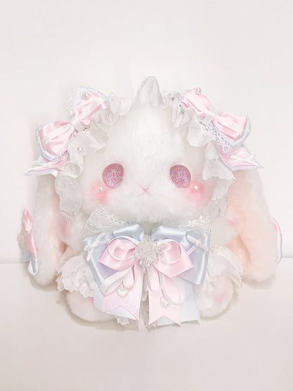 Bag White with Accents Blue Pink Flower Decorated Strap Bowknot Bunny Light Convertible Sweet