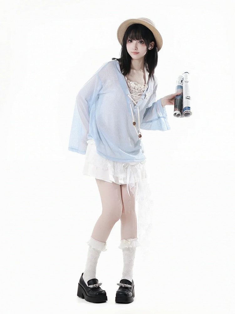 Saum Rosette Verziert Rock Weiß Spitze Patchwork Asymmetrische