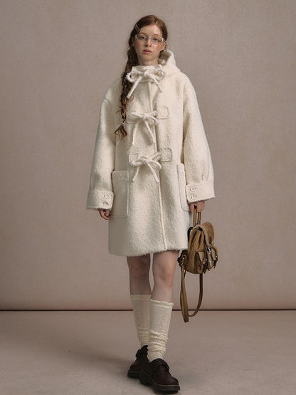 Long Closure Beige Accents and with Toggle Bow Coat Hooded
