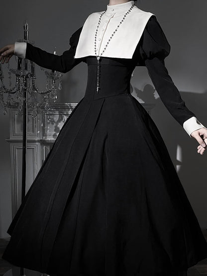 Lolita Nun Waist and Juliette Slim Maxi Sleeves Black Dress White