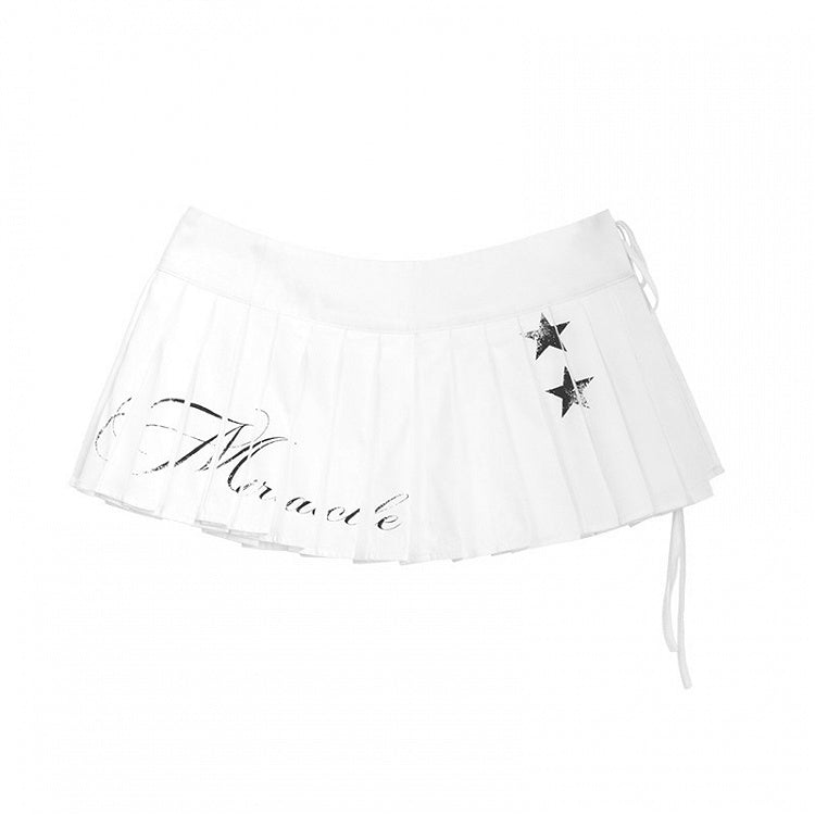 White White Y2K Star Print Layered Pleated Mini Skirt - innomoood innomoood | LilyVow
