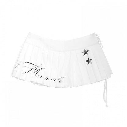 White White Y2K Star Print Layered Pleated Mini Skirt - innomoood innomoood | LilyVow