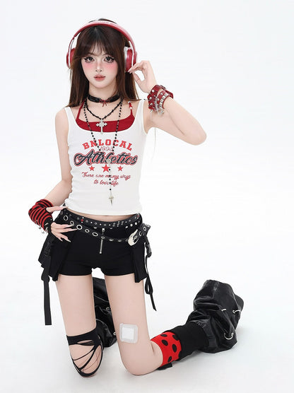 Faux Rot Navy Blau/Weiß Zwei-stück Tank Top Brief Drucken Vintage Glamourös