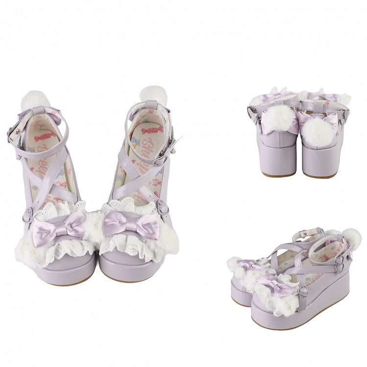 Pompon Ear With Plush Design Bow Crisscross Bunny Top Purple Decorated Platforms at
