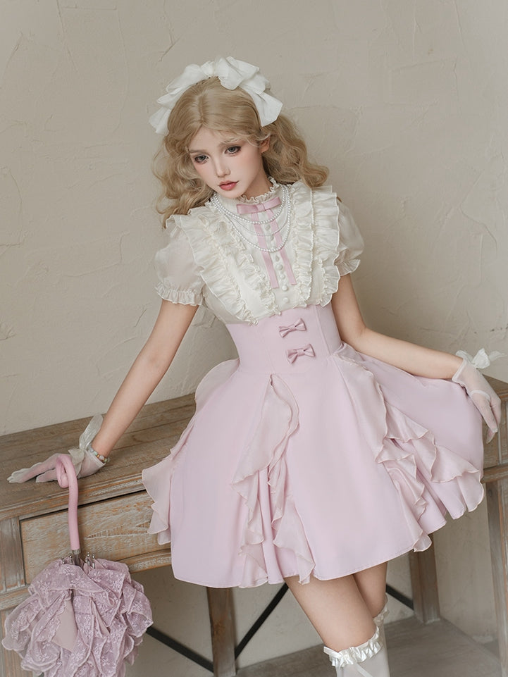 und gefälschte Bluse entbeint Stücke Design Aprikose rosa Rock Lolita Taille Kleid zwei