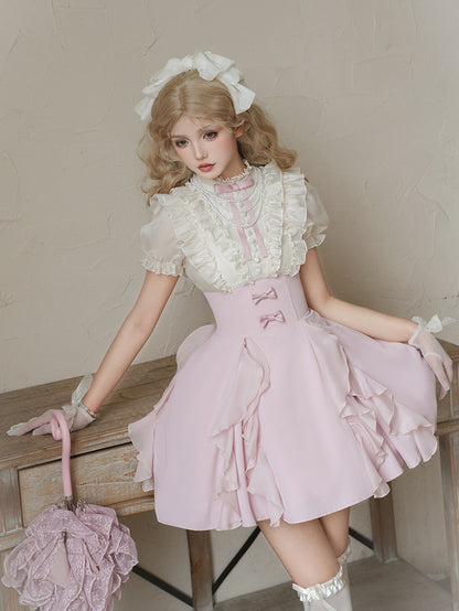 und gefälschte Bluse entbeint Stücke Design Aprikose rosa Rock Lolita Taille Kleid zwei