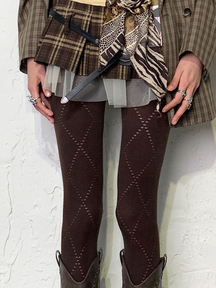 コーヒー Y2K ダイヤモンド ホローアウト タイツ