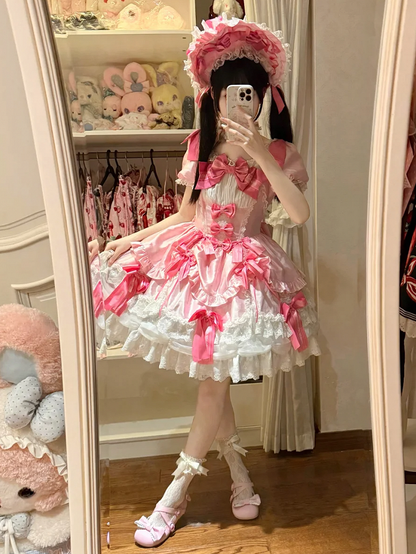 with Dress Sweet School Accents Bow Old Sleeves Pink Lolita Bell Dark Princess Detachable