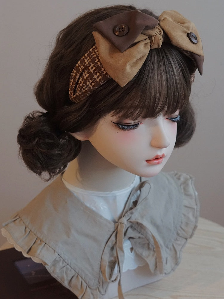 ブラウンKC装飾ボタンリボンイエローとビッグ