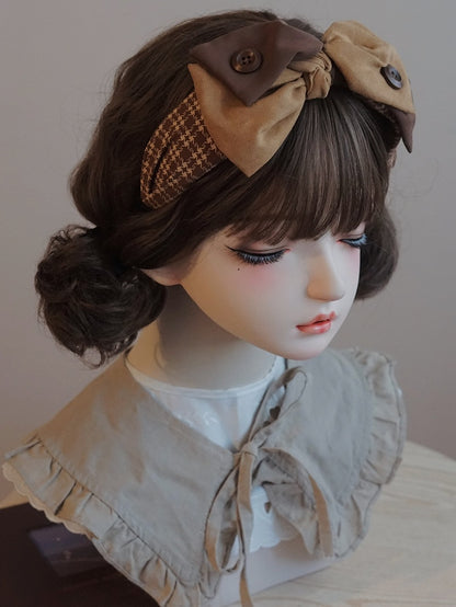 ブラウンKC装飾ボタンリボンイエローとビッグ