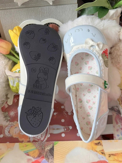 Lolita with Embroidery straps Strawberry Shoes Velcro Sweet Indoor Blue