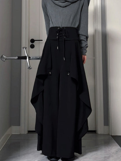 One-piece High Corset Waist with Design Ouji Black Lolita Skort