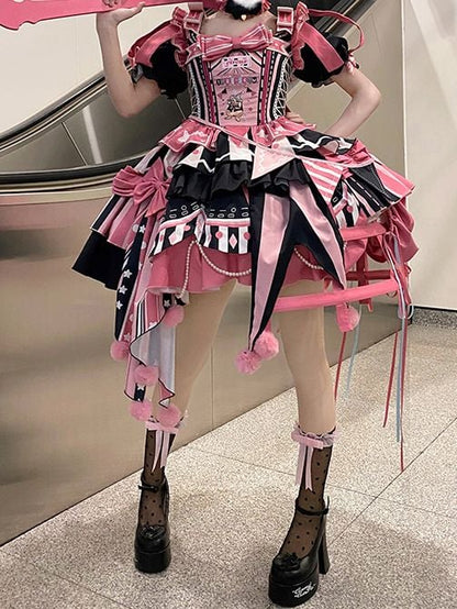 Jumper Embroidery Bunny Black Pink Lolita with Dress Skirt Sleeves Puff and Sweet Circus Detachable